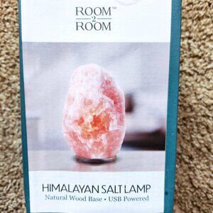 NEW Room 2 Room Himalayan Salt Lamp Natural Wood Base USB Powered